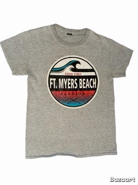 Gildan Gray Ft. Myers Beach Graphic Tee with Red & Teal Accents